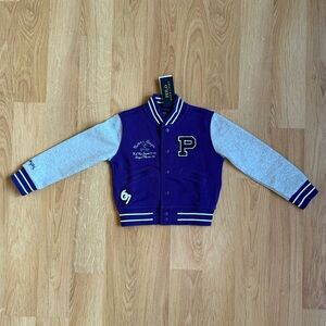 ‼️ NWT Ralph Lauren Kids Letterman’s Jacket-Purple and Gray Embroidered Coat